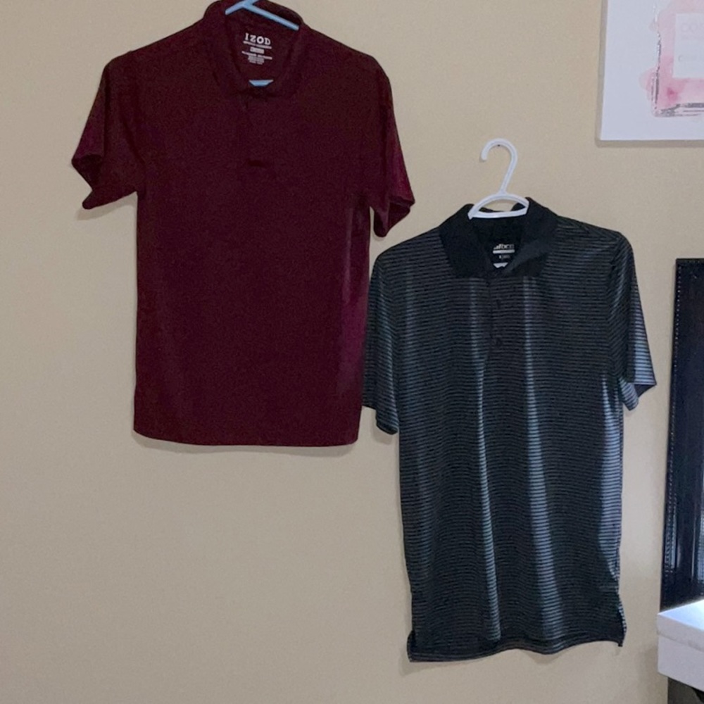 2 pollo maroon & black stripped gray collared dress T-shirts. SM (36/37)